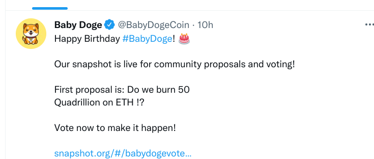 BabyDogeCoin likely to burn 50 Quadrillion on ETH !?